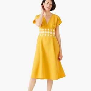 kate spade Yellow Midi Dress with White Embroidered Waist